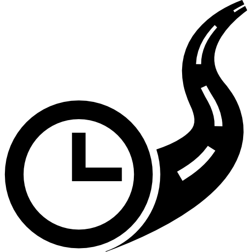 Clock on road, travel time symbol